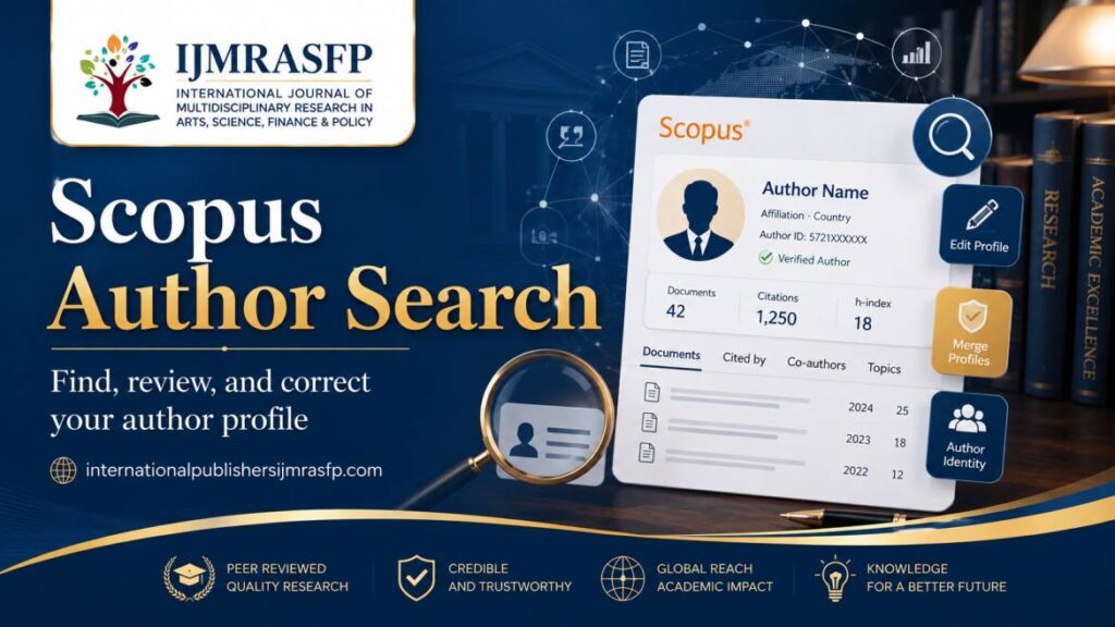 Scopus author search guide showing how to find, review, and correct an author profile